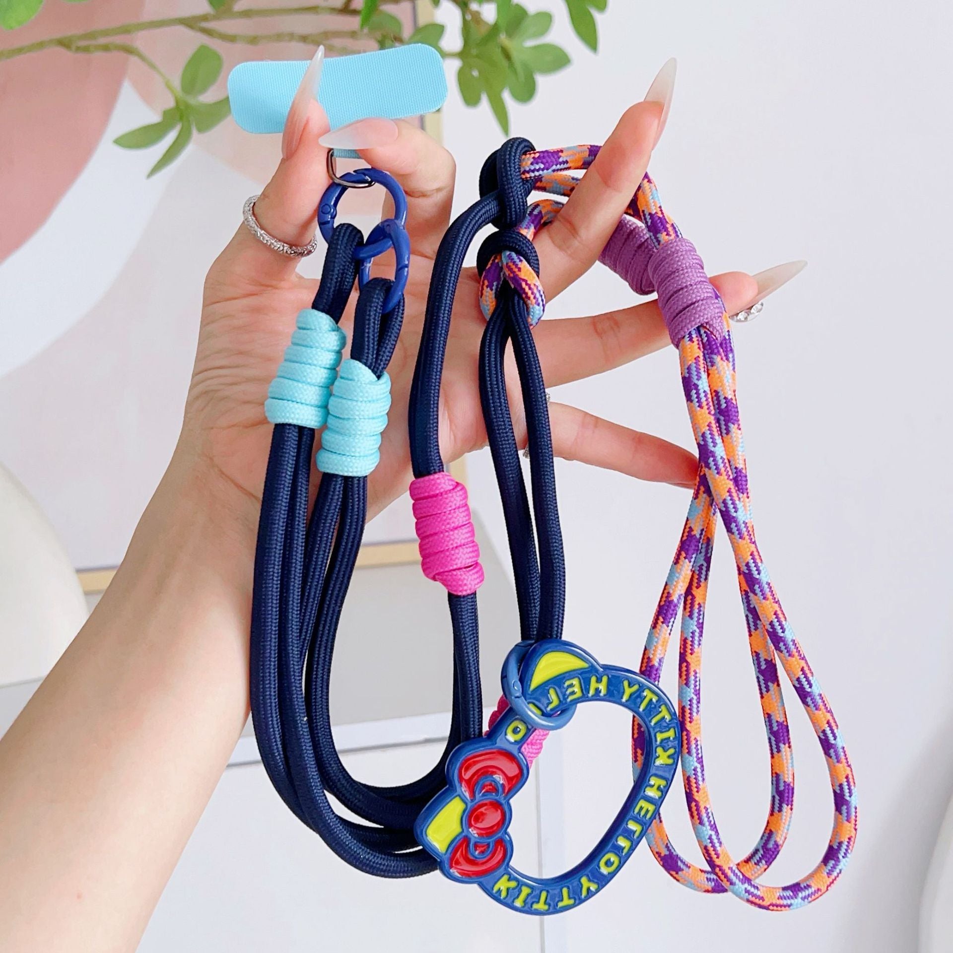 Cat-Print Long-Strap Color-Block Neck-Wear Crossbody Adjustable Phone Strap