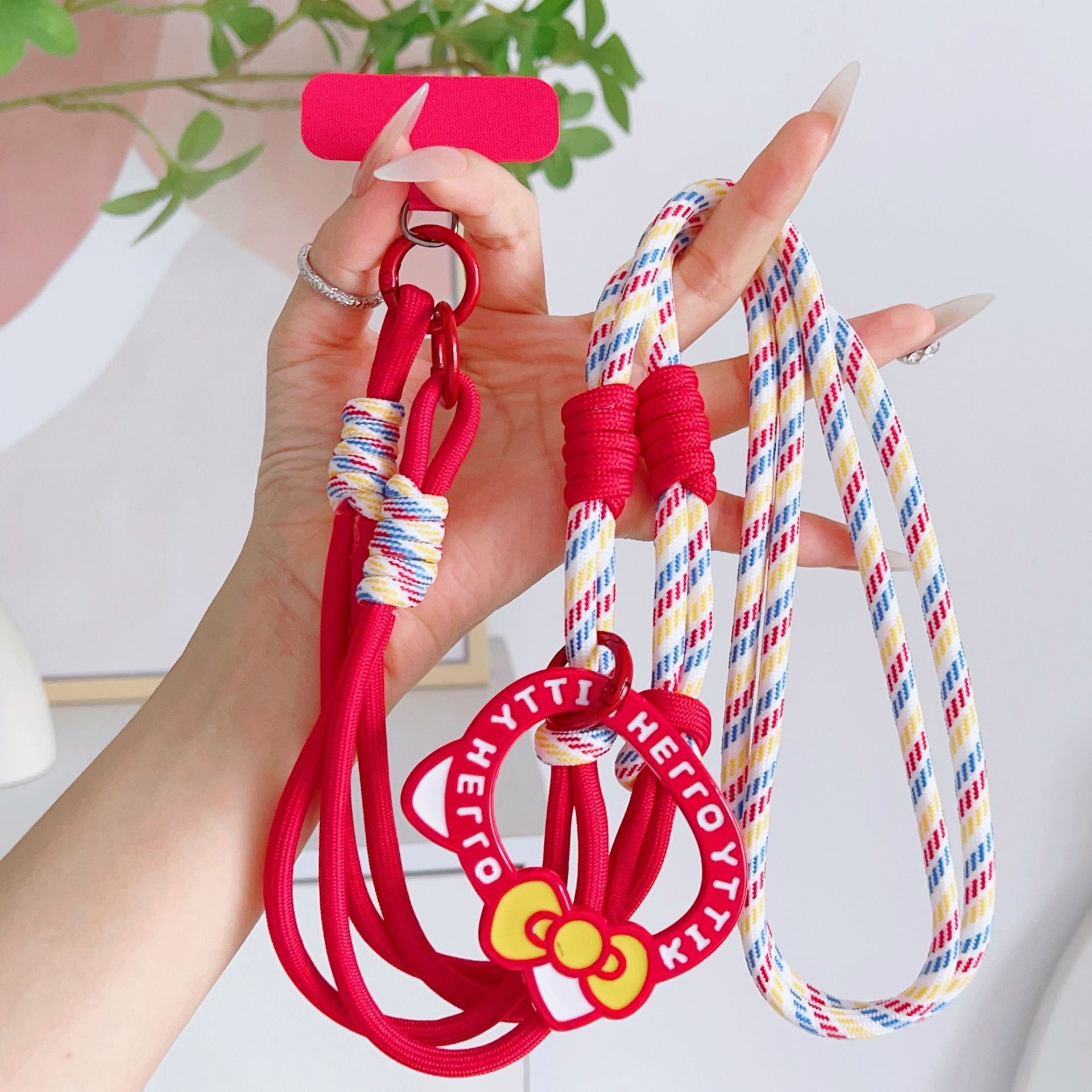 Cat-Print Long-Strap Color-Block Neck-Wear Crossbody Adjustable Phone Strap