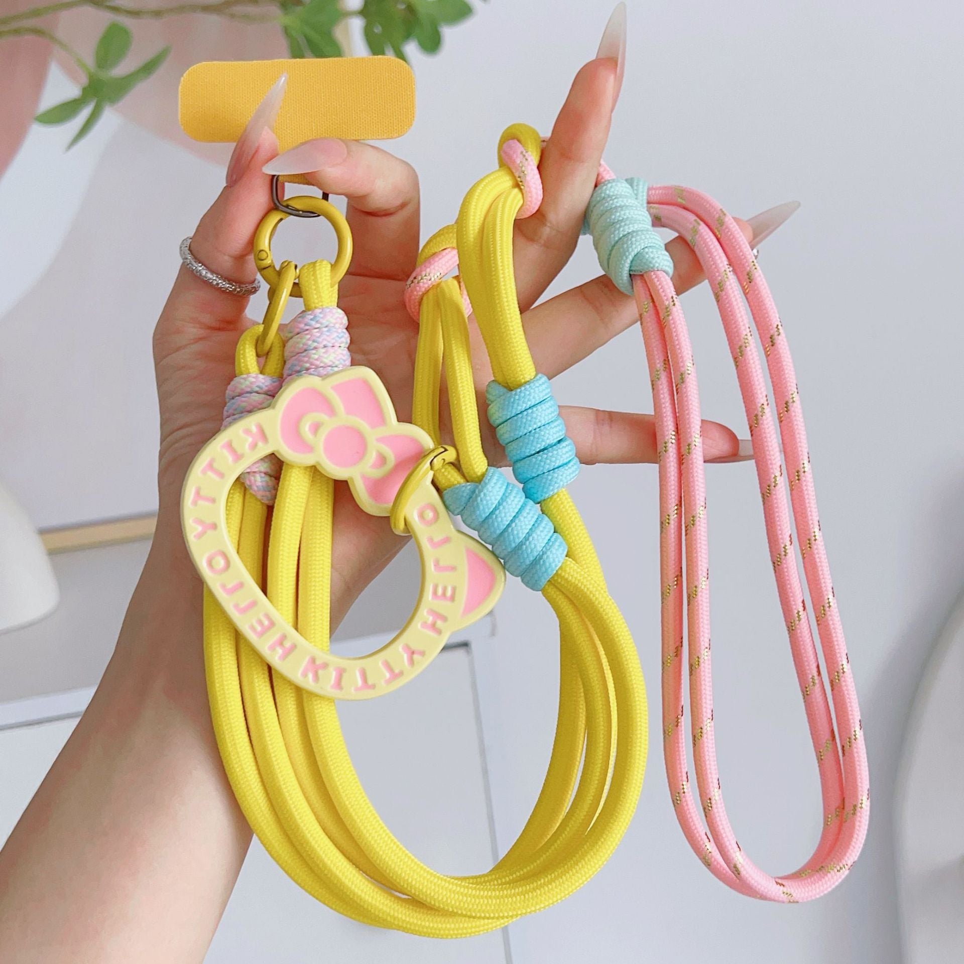 Cat-Print Long-Strap Color-Block Neck-Wear Crossbody Adjustable Phone Strap