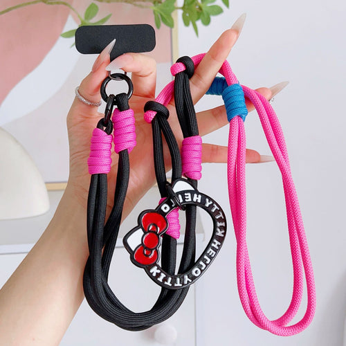Cat-Print Long-Strap Color-Block Neck-Wear Crossbody Adjustable Phone Strap