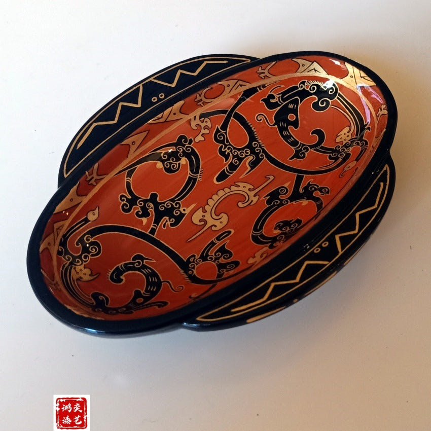 Lacquerware Ears Cups Tea Sets Fruit Platters Intangible Cultural Heritage Gold Leaf Lacquer Paintings High-Relief Makie Ornaments Wooden Lacquer Art Gifts