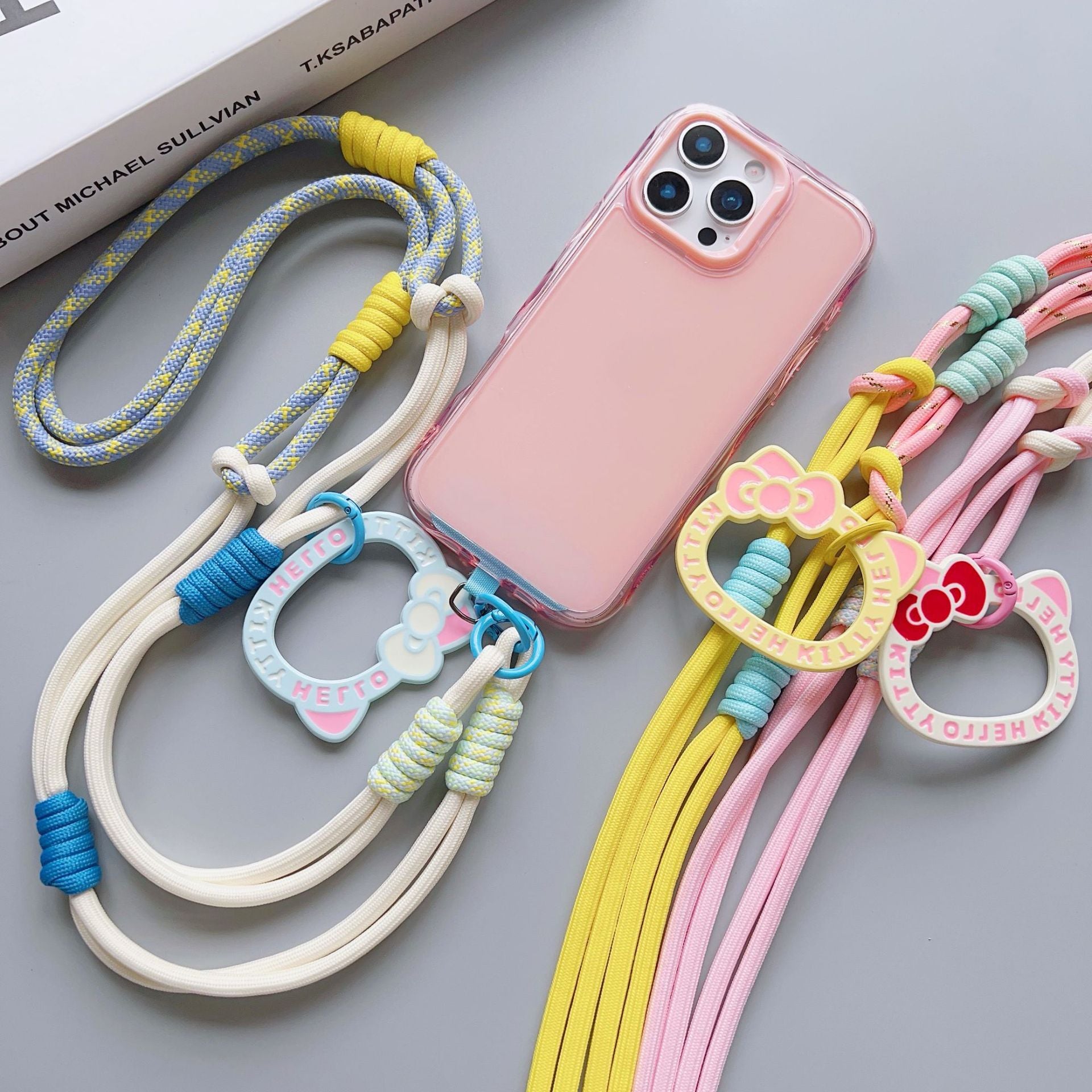 Cat-Print Long-Strap Color-Block Neck-Wear Crossbody Adjustable Phone Strap