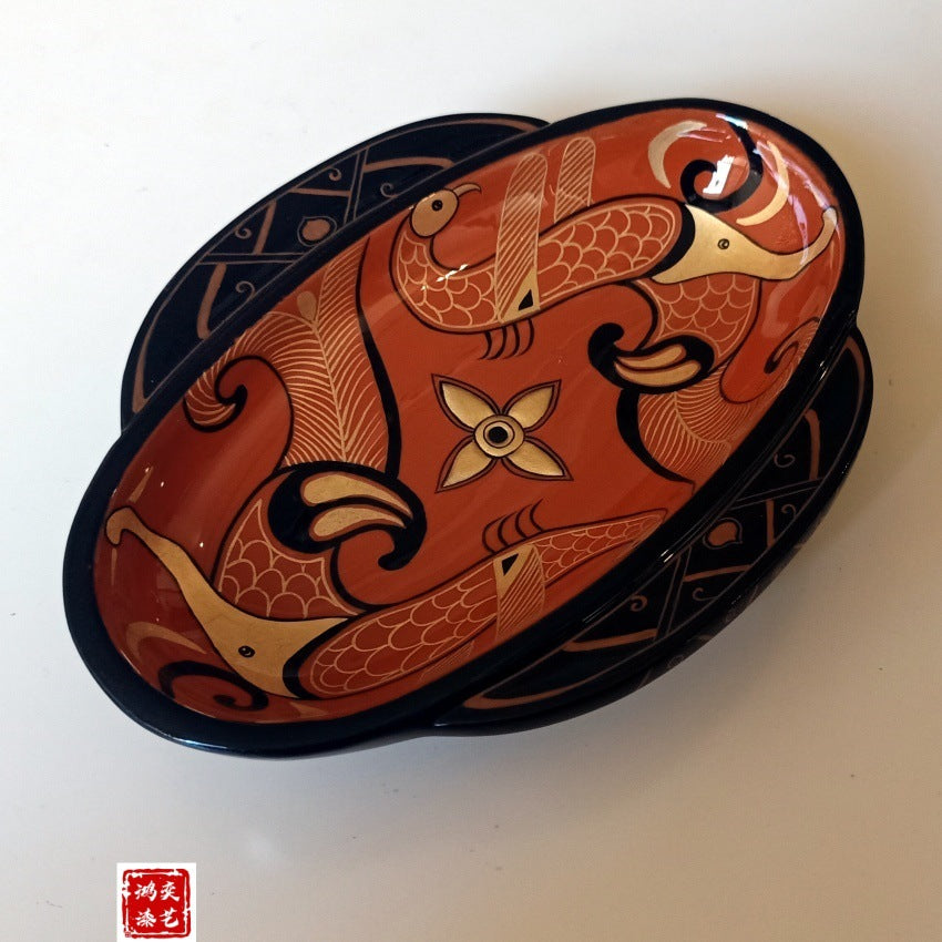 Lacquerware Ears Cups Tea Sets Fruit Platters Intangible Cultural Heritage Gold Leaf Lacquer Paintings High-Relief Makie Ornaments Wooden Lacquer Art Gifts