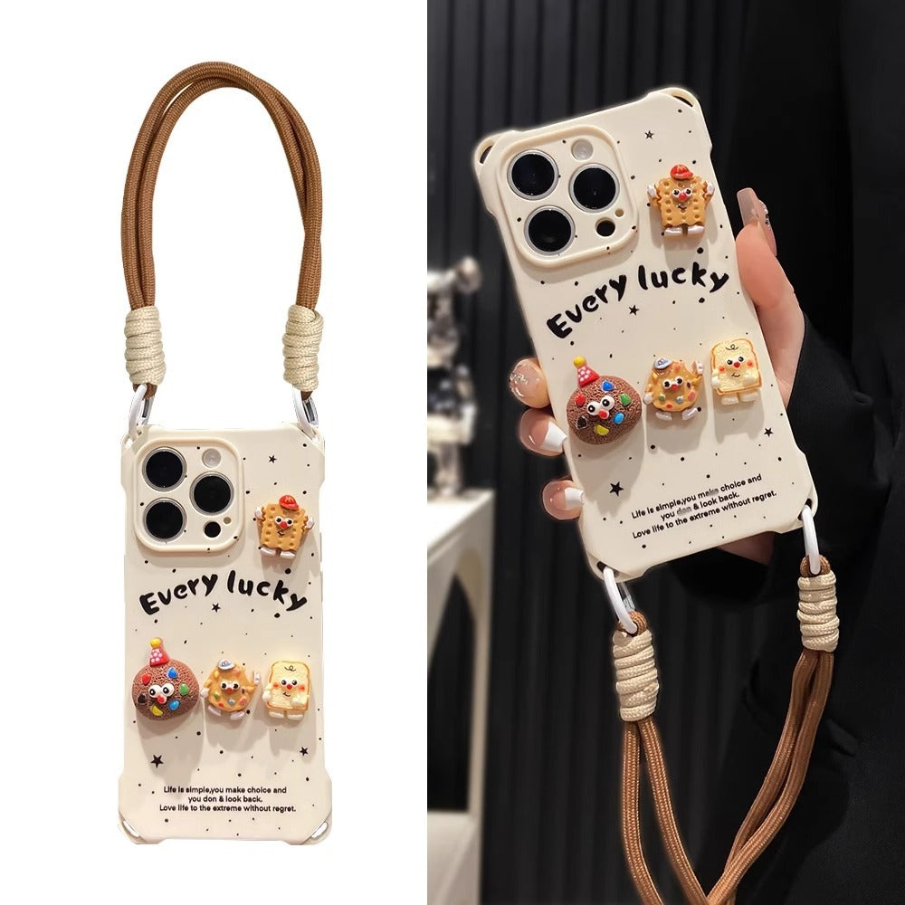 Drop-Resistant 3D Cookie Party Case for iPhone 16 Pro Max iPhone 15 Pro Case with Corner Lanyard Holes