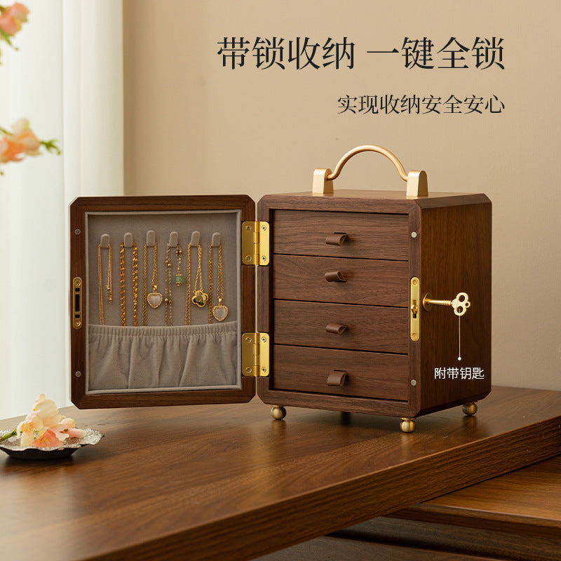 木质首饰盒带锁收纳盒高档精致2025年新款手饰品盒生日新婚礼物品