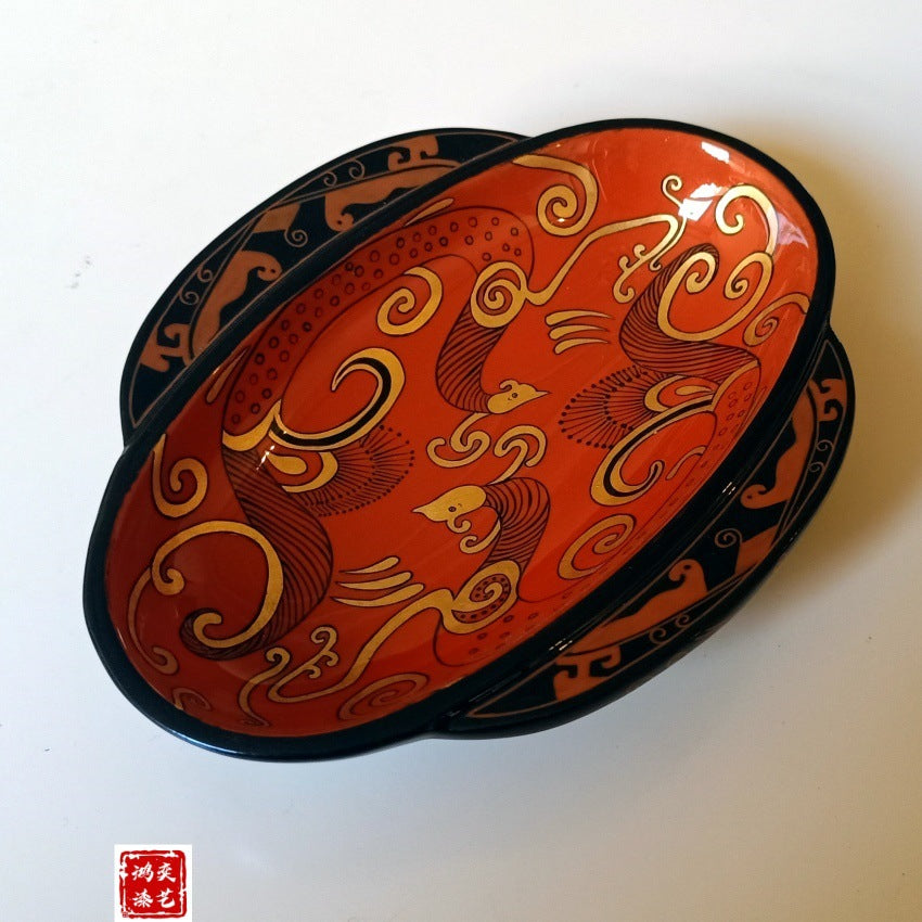 Lacquerware Ears Cups Tea Sets Fruit Platters Intangible Cultural Heritage Gold Leaf Lacquer Paintings High-Relief Makie Ornaments Wooden Lacquer Art Gifts