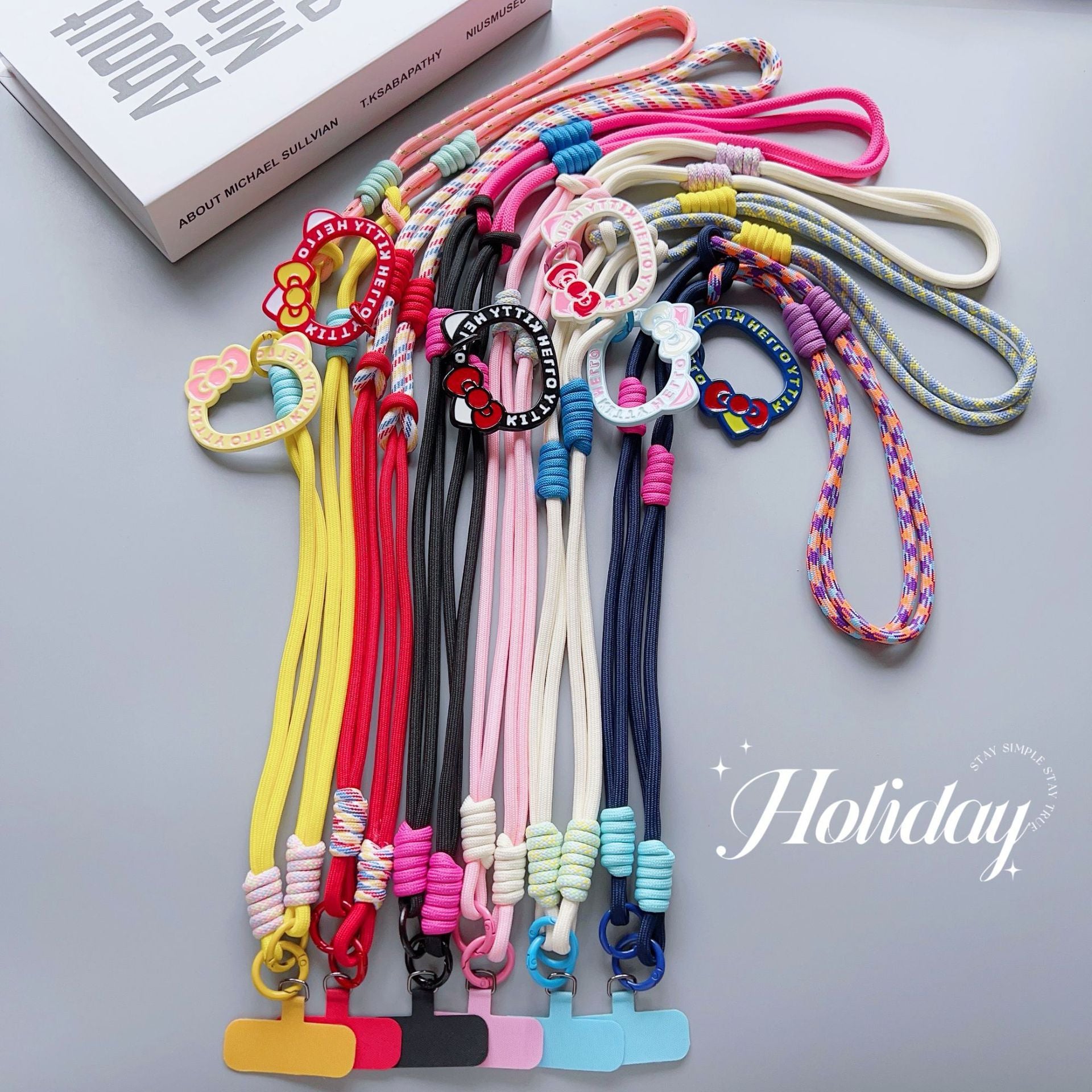 Cat-Print Long-Strap Color-Block Neck-Wear Crossbody Adjustable Phone Strap