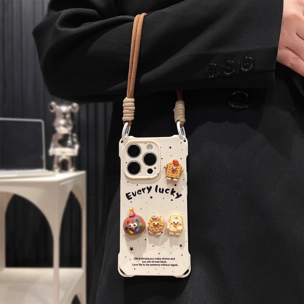 Drop-Resistant 3D Cookie Party Case for iPhone 16 Pro Max iPhone 15 Pro Case with Corner Lanyard Holes