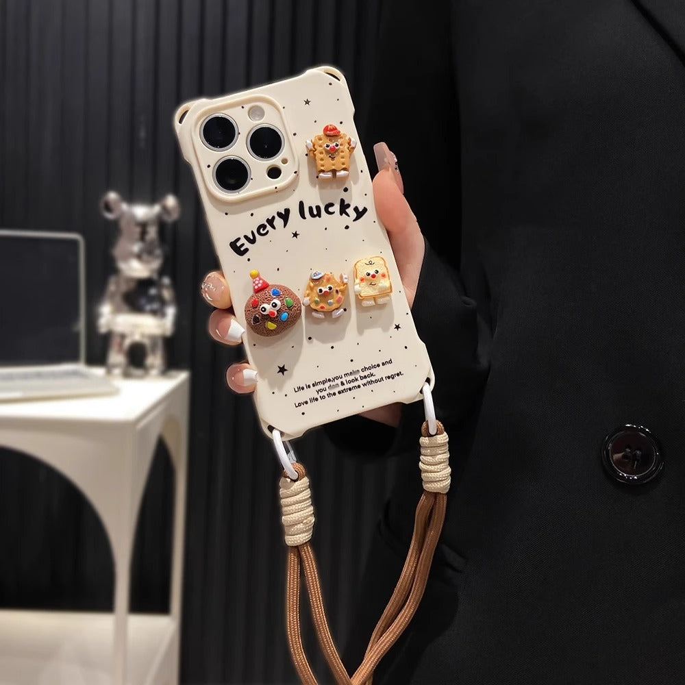 Drop-Resistant 3D Cookie Party Case for iPhone 16 Pro Max iPhone 15 Pro Case with Corner Lanyard Holes