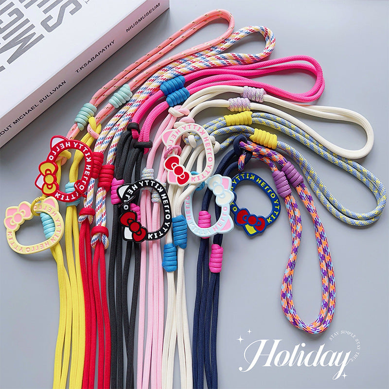 Cat-Print Long-Strap Color-Block Neck-Wear Crossbody Adjustable Phone Strap