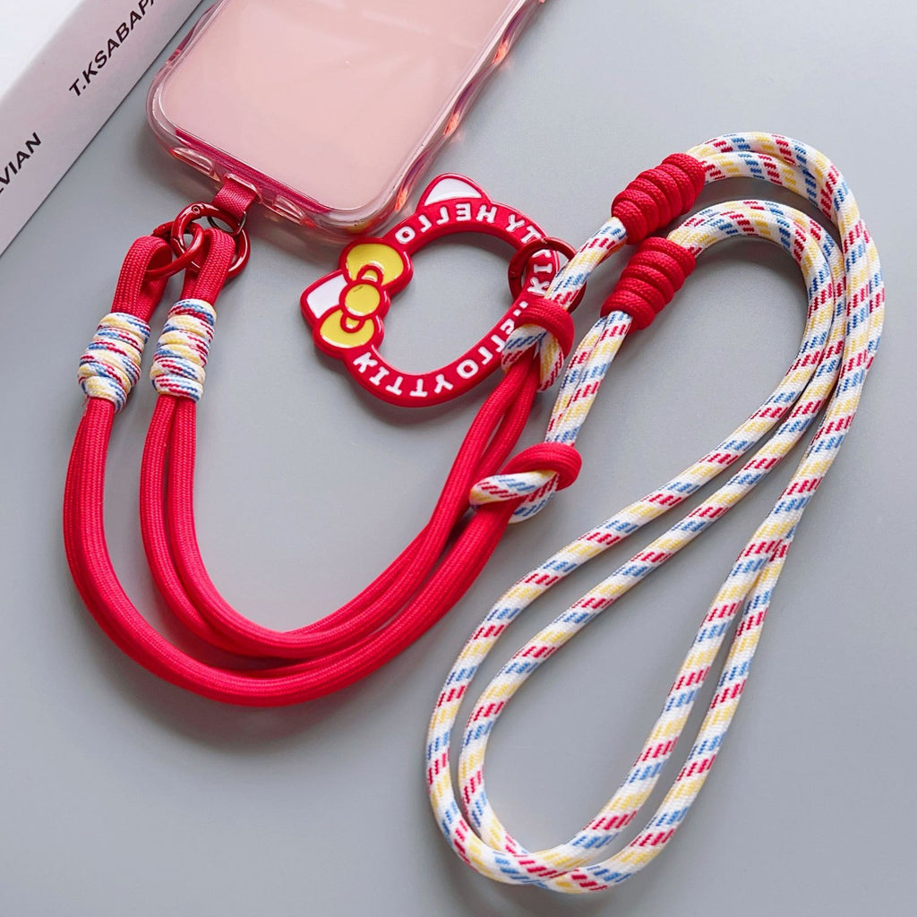 Cat-Print Long-Strap Color-Block Neck-Wear Crossbody Adjustable Phone Strap