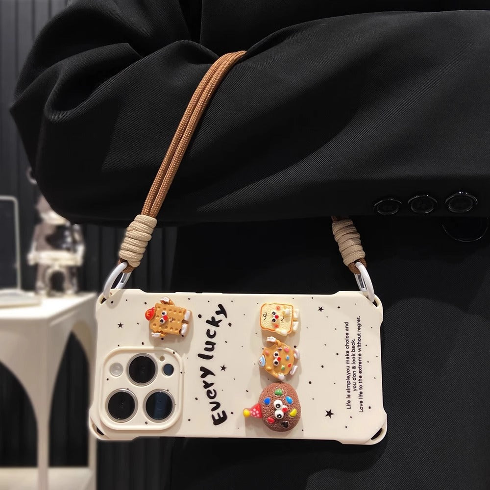 Drop-Resistant 3D Cookie Party Case for iPhone 16 Pro Max iPhone 15 Pro Case with Corner Lanyard Holes