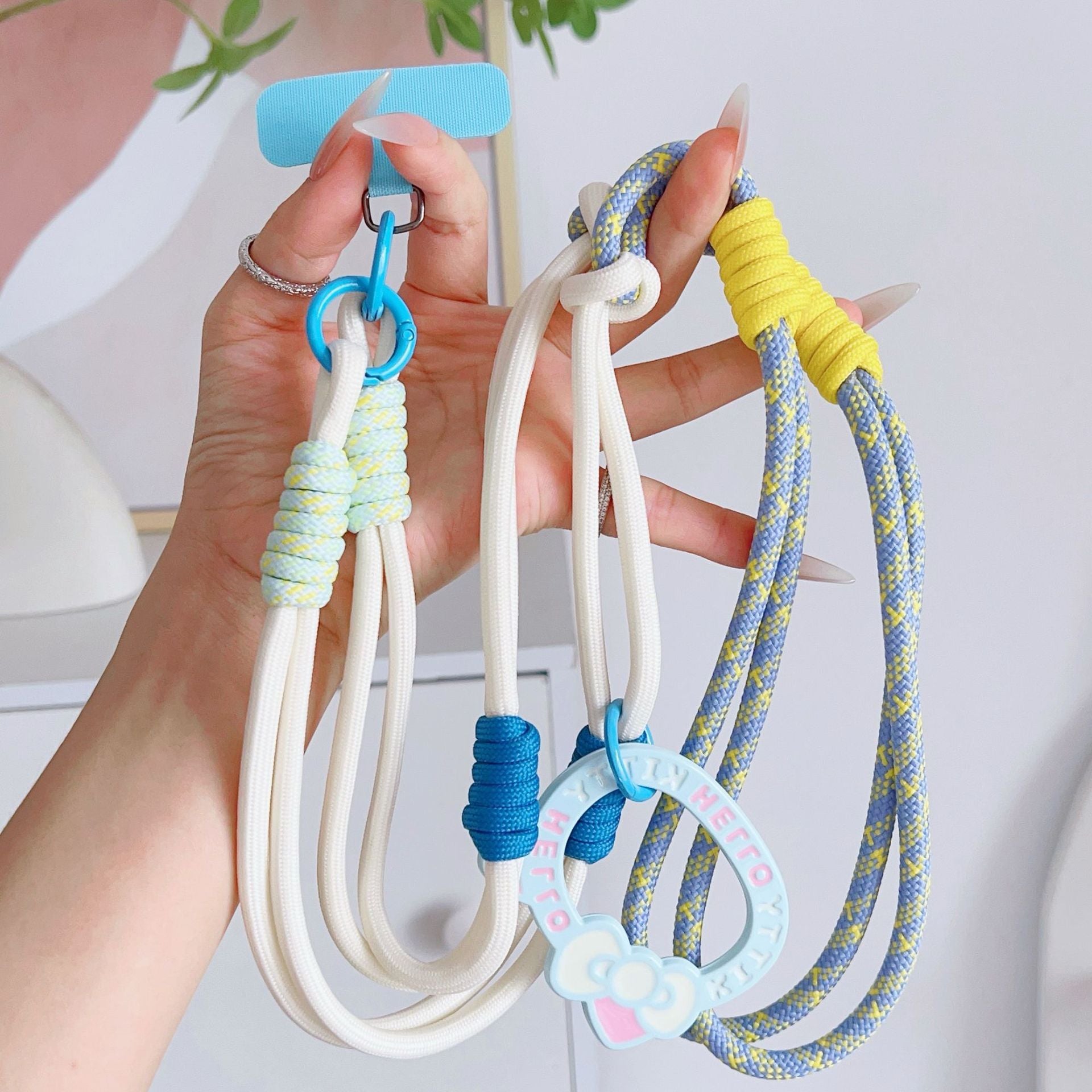 Cat-Print Long-Strap Color-Block Neck-Wear Crossbody Adjustable Phone Strap