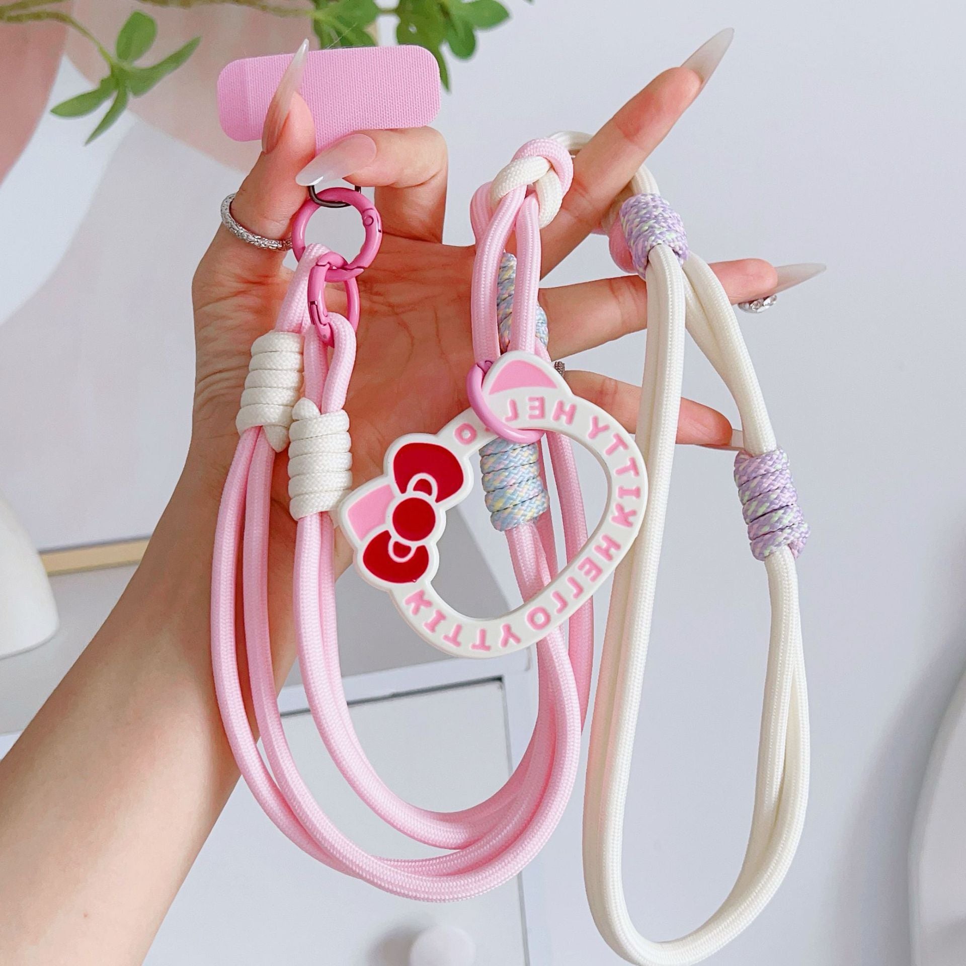 Cat-Print Long-Strap Color-Block Neck-Wear Crossbody Adjustable Phone Strap